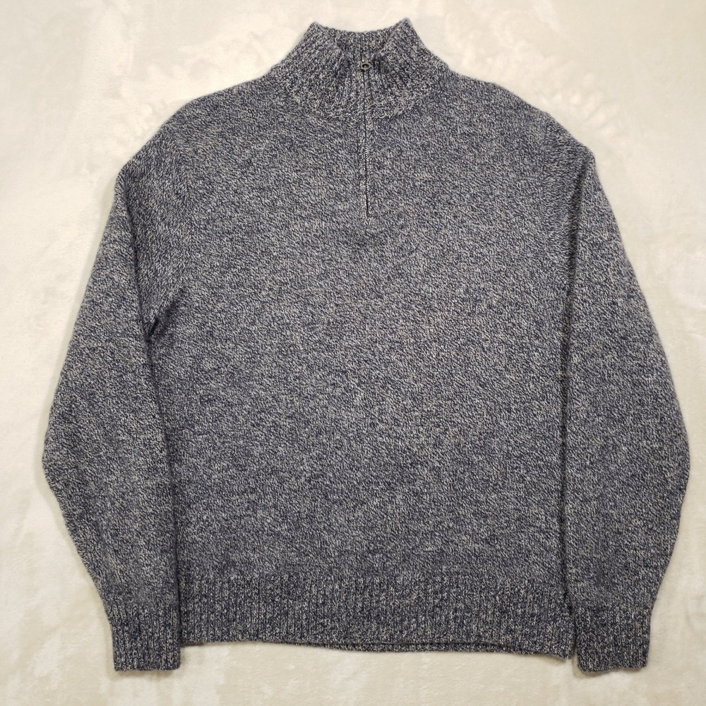 J.Crew Sweater Mens XL Blue Marled Rugged Merino Wool Blend Quarter Zip Pullover